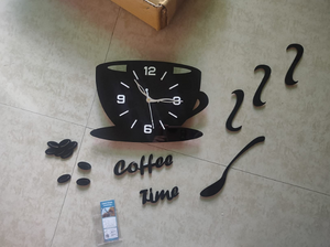 Large 3D Coffee Time Wooden Wall Clock