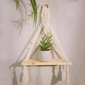 Macrame Wall Hanging Wooden Shelve