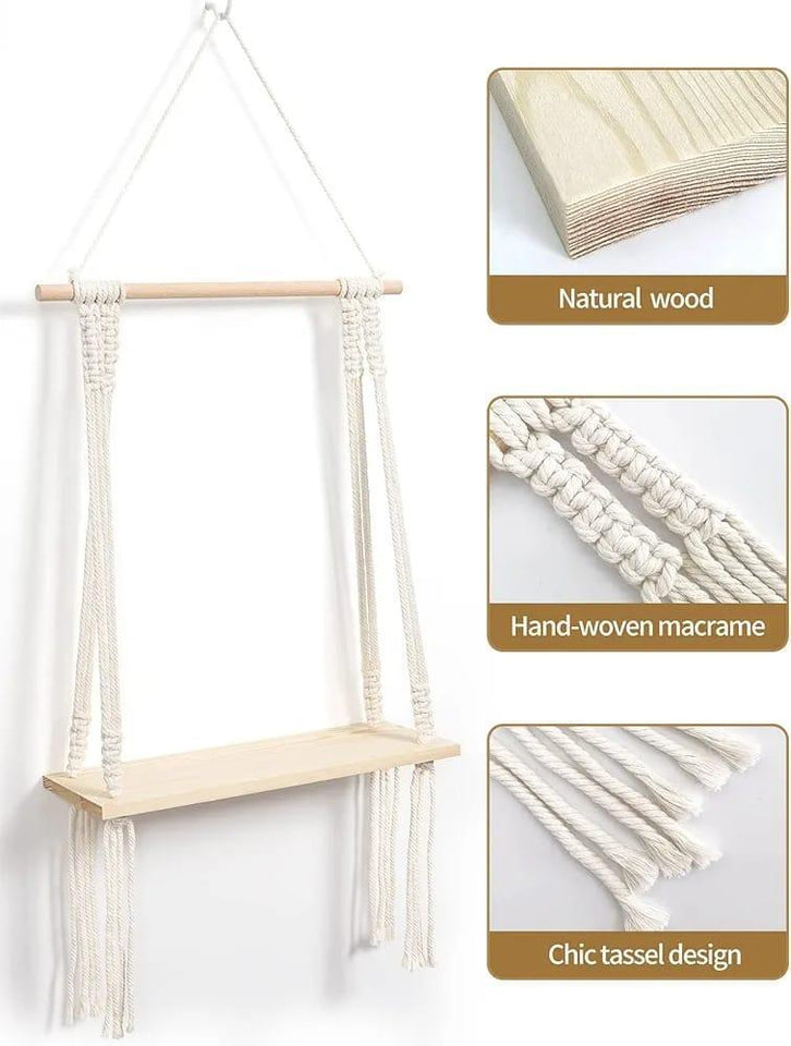 Macrame Wall Hanging Wooden Shelves