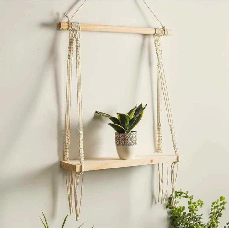 Macrame Wall Hanging Wooden Shelves