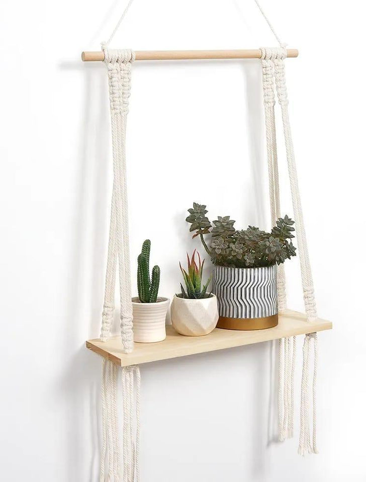 Macrame Wall Hanging Wooden Shelves