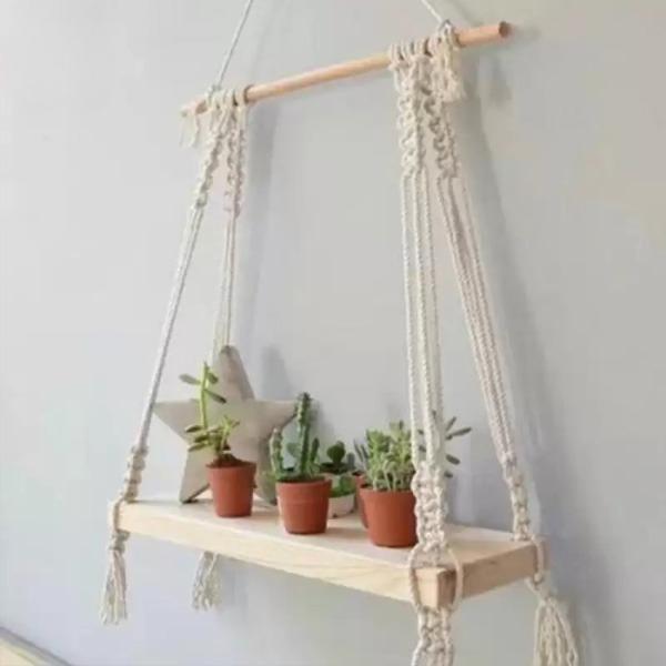 Macrame Wall Hanging Wooden Shelves