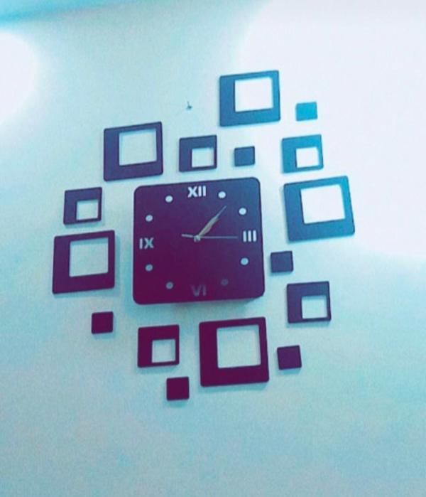 3D Square Wooden Wall Clock