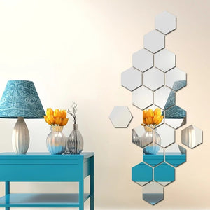 12x Acrylic Hexagon wall decor Mirror(Silver)