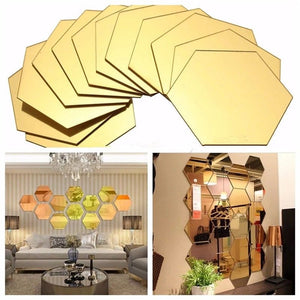 12x Acrylic Hexagon wall decor Mirror(Gold)