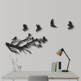 Flying Birds From Tree Branches Wooden Wall Art