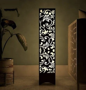 Wooden Table  Lamp with Floral Design