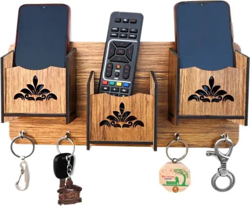 Wooden Wall-Mounted Key Holder with Storage 3 Compartments