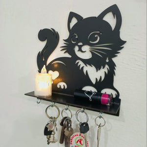 Wooden Cat-Shaped Key and Trinket Organizer