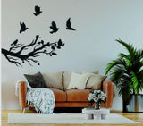 Flying Birds From Tree Branches Wooden Wall Art