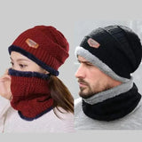 Wool Textured Cap & Neck Warmer Combo Adjustable Unisex For Adults & Childs