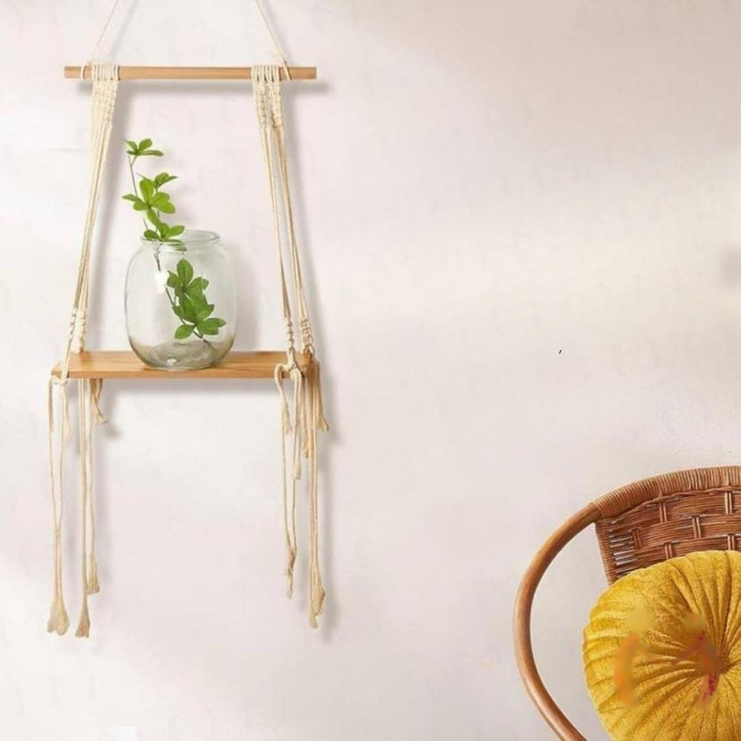 Macrame Wall Hanging Wooden Shelves